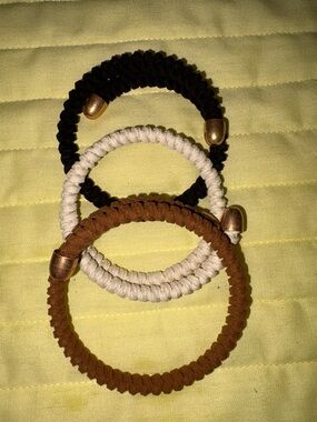 Braided Leather-Style Bracelet Set - Black, Cream & Brown $18